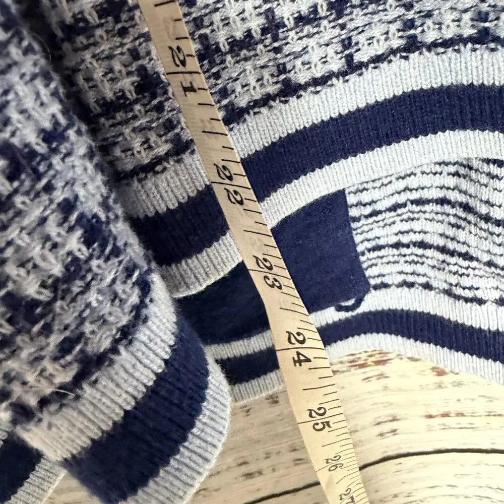 Talbots Blue Textured Cardigan L Cotton Blend Button Front Classic - Picture 6 of 6